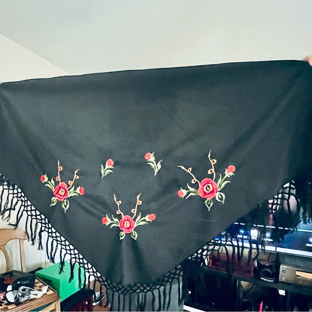 Black Shawl with Floral Embroidery